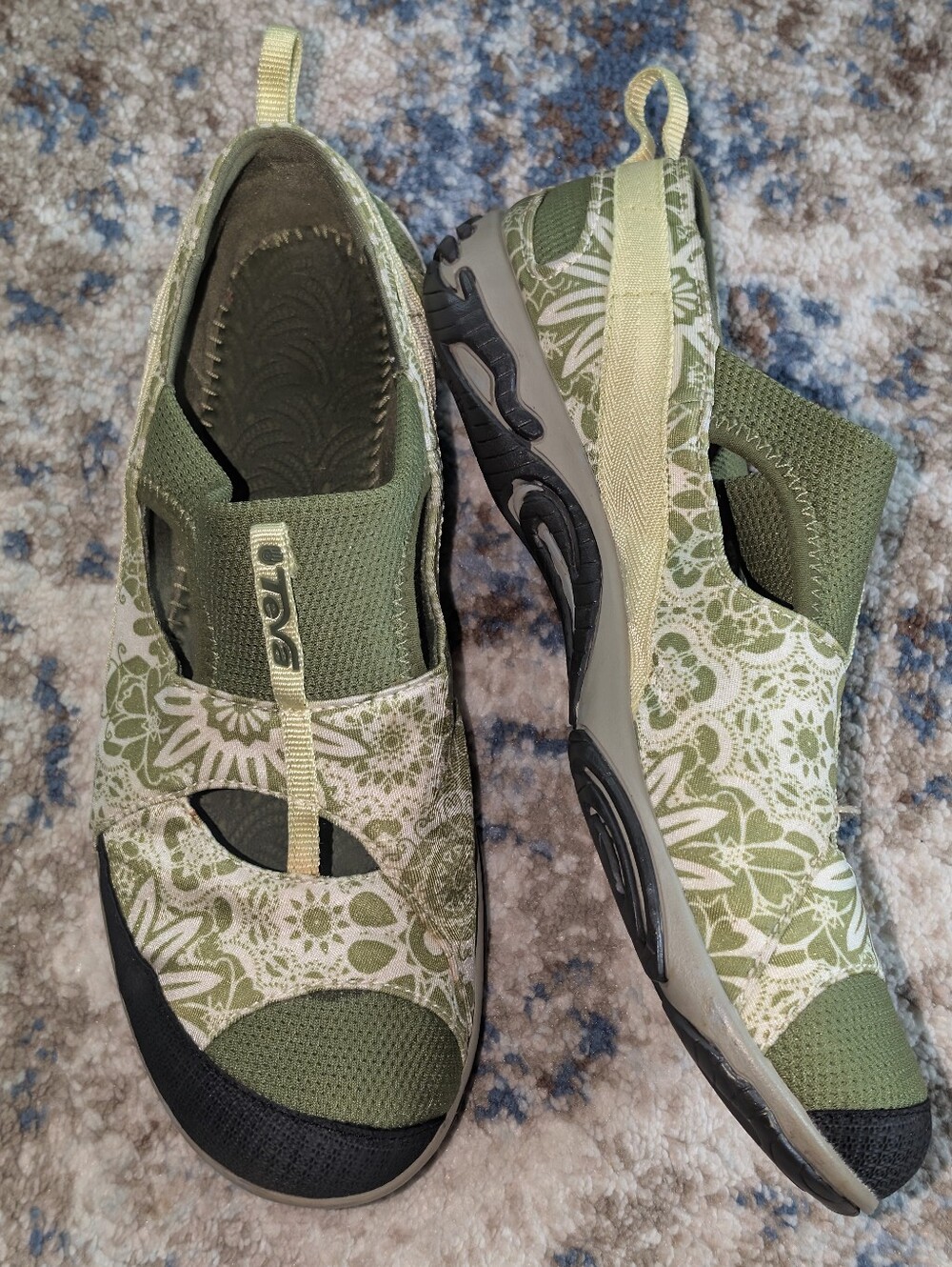 TEVA Ochoa Green Floral Slip On Shoe Stretch Water Active - Picture 2 of 8